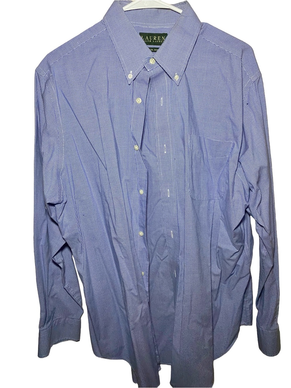 Lauren Ralph Lauren Blue Gingham Non Iron Dress Shirt 16.5 34/35